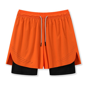 Pantalones cortos deportivos 2 en 1 para hombre con forro de compresión, de secado rápido, con cordón ajustable, blancos y negros. - Product Image 6