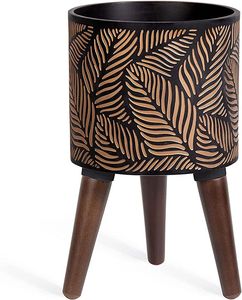 Minimalist Metal Flower <b>Pot</b> with Wooden Stand Glazed Finish for Indoor Plants - Product Image 6