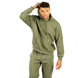 Wholesale 100% Cotton <b>Fleece</b> Heavyweight Men's Pullover <b>Hoodie</b> & Mid Waist Sweatpants Own Your Logo Solid Pattern Men Sweat Suit - Product Image 6