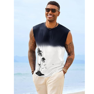 เสื้อกล้ามพิมพ์ลายกราฟิกสำหรับผู้ชาย ออกแบบเองได้ ผ้าถัก สวมใส่สบาย ไม่มีแขน ลายต้นมะพร้าว สไตล์รักชาติ เหมาะสำหรับใส่ไปชายหาด - Product Image 2