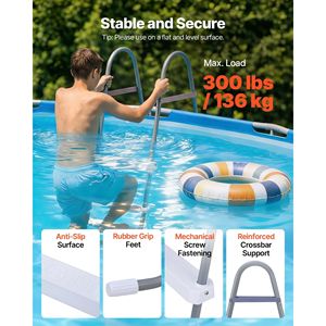 Échelle de piscine en acier à 3 marches, type A, pour piscine hors sol à paroi haute de 42 pouces, avec capacité de 300 lb, marches d'entrée/sortie - Product Image 3