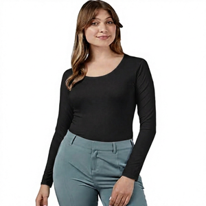 Camiseta de Yoga para Mujer, Blanca, Manga Larga, Cuello Redondo, Sólida, Transpirable, de Spandex y Algodón, Corte Regular - Product Image 3