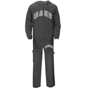 Unisex Light Blue Full-Zip Hooded <b>Tracksuit</b> With Los Angeles Print Casual Cotton Jumpsuit For Adults - Product Image 2