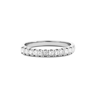 Anillo de Oro Blanco Sólido de 14K con Diamante Cultivado en Laboratorio de Corte Princesa de 2mm Personalizable, Lujoso Anillo de Boda de Media Eternidad con 11 Piedras en Canal - Product Image 6