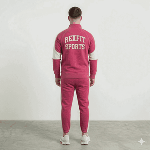 Survêtement Homme REX FIT SPORTS – Col Montant Zippé Rose en Coton et Polyester, Style Sportswear, Idéal Automne avec Poches Latérales - Product Image 5