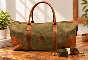 Sac à dos en toile de coton premium avec panneau frontal en cuir, fermeture à boucle et bretelles réglables, sac de voyage décontracté - Product Image 5