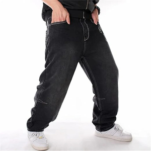 Pantalon en denim gris délavé pour homme, coupe large, taille élastique, style décontracté, en coton, respirant, mode printemps - Product Image 2