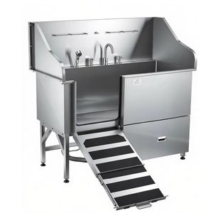 Stazione Professionale per Toelettatura Cani e Gatti, Vasca in Acciaio Inox con Base in Legno e PP per Uso Interno, Adatta per Cani, Gatti e Rettili - Product Image 2