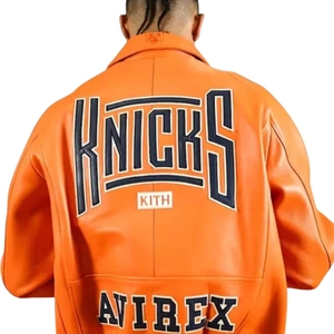 เสื้อแจ็คเก็ตบอมเบอร์หนังแท้สำหรับผู้ชาย Avirex Josh Hart New York Knicks รุ่นวาร์ซิตี้สำหรับฤดูหนาว |   เสื้อผ้าบาสเก็ตบอลสตรีทแวร์แบบสั่งทำพิเศษ - Product Image 2