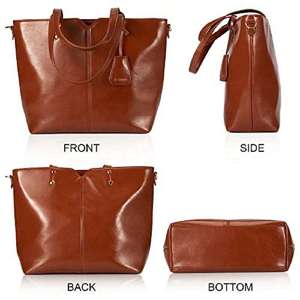 Bolso Tote de Cuero Genuino Marrón con Asa Superior y Correa para Hombro, Bolsos Tote de Cuero Genuino para Mujer al por Mayor con Dos Cierres de Cremallera - Product Image 2