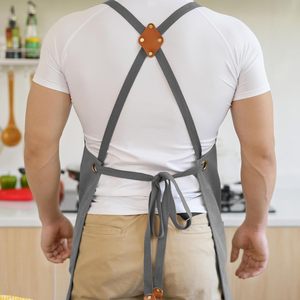 2026 Unisex <b>Canvas</b> Apron Gray Cross <b>Back</b> Straps With Pockets For Restaurant Bartender Waiter Staff Use Bar Uniform - Product Image 2