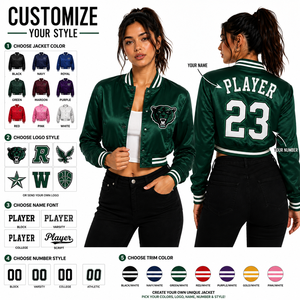 Chaqueta Bomber Ligera de Satén Corta Personalizada al por Mayor para Mujer con Logotipo del Equipo Bordado y Nombre/Número en el Pecho - Product Image 5