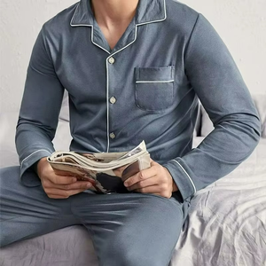 Pyjamas Homme en Gros à Manches Longues avec Passepoil, en Coton Bambou Doux, Ensembles de Vêtements de Nuit et de Détente pour Hommes - Product Image 4