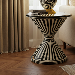 โต๊ะข้างเตียงทรงกลมลายก้างปลาสีดำทันสมัย ตกแต่งด้วยกระดูกฝังลายสวยงาม เป็นมิตรกับสิ่งแวดล้อม พร้อมลิ้นชัก 2 ช่อง เหมาะสำหรับห้องนอน - Product Image 2