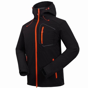 <b>Men's</b> Blue Hooded Fleece <b>Jacket</b> With Orange Zipper Windproof Sporty Winter Outerwear Regular Fit Polyester Shell - Product Image 4