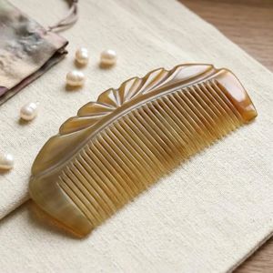 Peine de cuerno de búfalo rectangular, antiestático, de dientes anchos, hecho a mano, de dientes lisos, ecológico, herramienta de belleza, artesanía curiosa a granel - Product Image 1