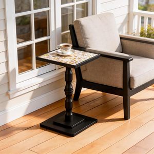 Side <b>Table</b>, Square End <b>Table</b>, 1Black <b>Wooden</b> Mosaic Accent Nightstand for Living Room, Bedroom,Office, Corners and <b>Small</b> Space - Product Image 3