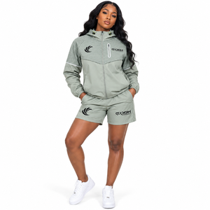 Custom Logo Solid Eco-Friendly Winter Half-Zip Satin Windbreaker Jacket Shorts Breathable Windproof <b>Polyester</b> <b>Tracksuit</b> Set - Product Image 4
