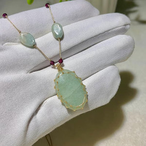 Collier élégant avec pendentif en Jade, fil plaqué or, chaîne de perles ovales, bijoux de Style bohème pour femmes, cadeau - Product Image 3