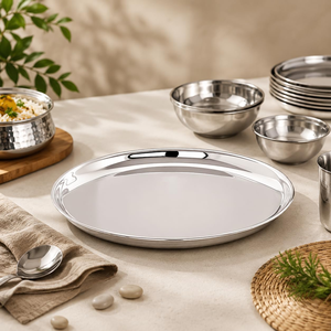 Assiettes rondes en acier inoxydable, finition argentée polie, design moderne, compatibles lave-vaisselle - Product Image 4