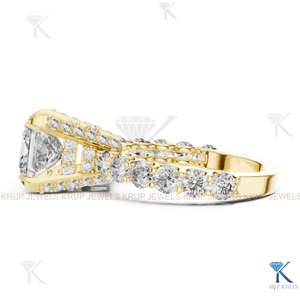 Custom Lab Grown CVD Diamond Princess Cut Hidden Halo Pave Ring <b>Solid</b> Gold - Product Image 3