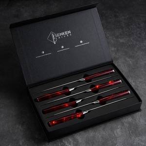 6-Piece Steak <b>Knife</b> <b>Set</b> with Damascus Blade Pattern and One of a Kind Crimson Red Epoxy Resin Handles - Product Image 3