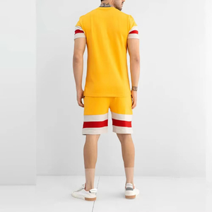 ชุดเซ็ตเสื้อยืดและกางเกงขาสั้นผู้ชายสำหรับฤดูร้อน ขายส่งแบบ OEM ผ้าแคนวาส 100% ผ้าฝ้าย เป็นมิตรกับสิ่งแวดล้อม ระบายอากาศได้ดี ปรับแต่งได้ รุ่น 2027 - Product Image 4