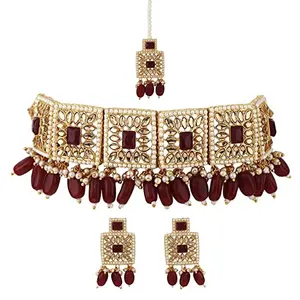 Jmc 18k Gold Plated Latest Stylish Fancy Markes Choker Traditional Pearl Kundan Necklace Jewellery Set for Women