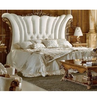Ensembles de lits de luxe avec cadre de lit rembourré et table de chevet en bois, meubles de chambre à coucher antiques fabriqués en Indonésie