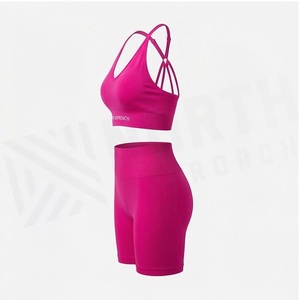 Conjunto de Yoga de 2 Piezas North Approach, Color Rosa, Sujetador Deportivo con Tirantes Cruzados, Pantalones Cortos de Cintura Alta, Ropa Deportiva Transpirable sin Costuras para Mujer - Product Image 3