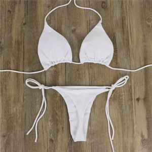 Ensemble de bikini deux pièces pour femmes, couleur unie, haut triangle, bas string, spandex, polyester, maillot de bain, style simple - Product Image 5