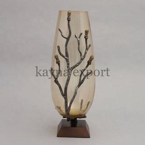 Jarrón de Flores de Diseño Personalizado con Diseño de Hoja de Baniano en Metal Dorado, Centro de Mesa de Aluminio Hecho a Mano para Decoración de Bodas - Product Image 4