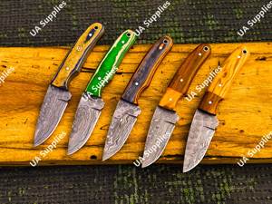 Couteau de chasse en acier Damas à prix de gros, manche en bois, lame à pointe tombante, bord droit, non réglable, couteaux DIY - Product Image 4
