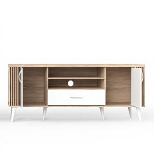 Meuble TV moderne en bois FURNIZONE avec rangement intégré, design panneau, installation sur table pour salon, modèle 26_0140 - Product Image 2