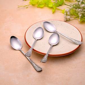 <b>Silver</b> Blossom 15cm <b>Tea</b> Spoons <b>Set</b> of 4 Durable Tableware for Home and Camping for Restaurants - Product Image 1