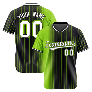 Maillot de baseball personnalisé noir et vert rayé unisexe à manches courtes, anti-humidité, pour équipe, avec fermeture boutonnée - Product Image 2