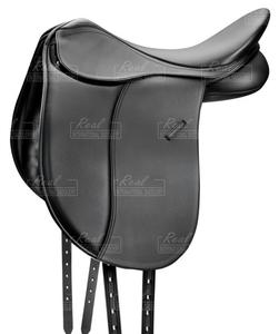 Selle d'obstacle anglaise en cuir avec arceau en bois, noire, taille complète - Product Image 1