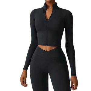 Wholesale Custom Outdoor Fitness Slim Fit Gym Top Long Sleeves Womens Sports <b>Yoga</b> Full Zipper <b>Jacket</b> <b>Yoga</b> Set for Women - Product Image 4