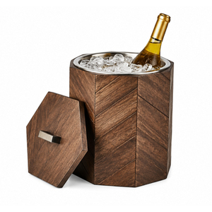 Seau à glace en bois d'acacia massif de qualité supérieure avec refroidisseur à vin à double paroi isolé, refroidisseur de boissons octogonal de luxe en bois pour hôtel - Product Image 3