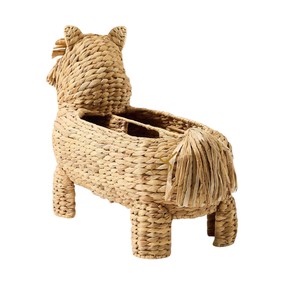 Cute Dog Shaped Water Hyacinth Storage Basket Handwoven Natural Wicker Desktop Organizer Basket Animal Shaped <b>Bin</b> Wholesale - Product Image 4