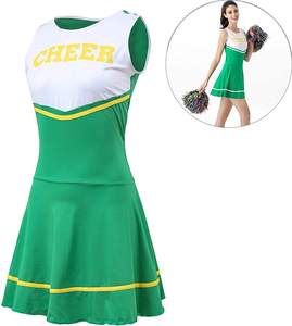 Green White <b>Cheerleader</b> Dress With Yellow Trim Printed CHEER Logo Adult Skirt Style Uniform - Product Image 2