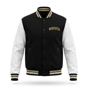 เสื้อแจ็คเก็ตวาร์ซิตี้สีดำสำหรับทุกเพศ ยี่ห้อ Navista Sports แขนเสื้อสีขาว ปักหมายเลข 10 แบบลำลอง สไตล์ฤดูหนาว คอตั้ง ทำจากผ้าขนสัตว์ 100% - Product Image 2