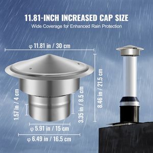 Cappuccio parapioggia per tetto in acciaio inossidabile 304 da 6 pollici per canna fumaria, con cappucci maggiorati da 11,81 pollici, rinforzato per tutte le condizioni atmosferiche, accessori per set caminetto - Product Image 2