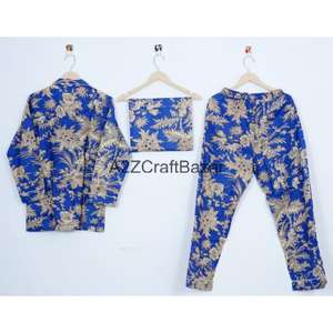 ชุดนอนผ้าฝ้ายแท้ 100% พิมพ์ลายดอกไม้ งานแฮนด์เมด ผ้าถักนิตติ้ง ชุดลำลองสำหรับฤดูร้อน สำหรับใส่ที่บ้าน โรงแรม ชุดเพื่อนเจ้าสาว ผู้หญิง - Product Image 4