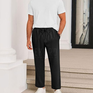 Pantalones Casuales de Hombre Negros con Cintura Elástica y Cordón Ajustable, con Bolsillos Laterales, Tejido de Punto Transpirable de Peso Medio, para Primavera - Product Image 4