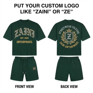 ชุดเสื้อยืดและกางเกงขาสั้นผ้าคอตตอนผสมสำหรับผู้ชาย 240 GSM ผ้าเนื้อนุ่มพรีเมียม รับสกรีนโลโก้ สตรีทแวร์ ชุดลำลองสองชิ้นเข้าชุดกัน - Product Image 1