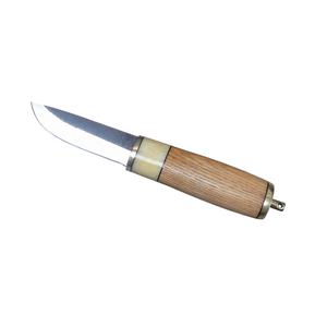 CUCHILLO VIKING GOTLAND, cuchillo de caza con hoja de acero forjado de alto carbono con mango de hueso, refuerzo de latón, vaina de cuero - Product Image 3