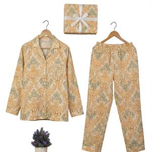 Indian 100% Pure Cotton Woven <b>Women's</b> Pajama Set Soft V-neck Long Sleeves Solid <b>Thermal</b> Breathable Quick Dry Casual - Product Image 1