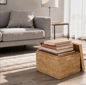 Cesta de Almacenamiento de Ratán Natural Hecha a Mano con Tapa con Bisagras y Asas, Organizador Tejido, Decoración para el Hogar - Product Image 3