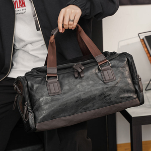 Bolsa de Viaje de Cuero Tipo Weekender, Bolsa de Gimnasio de Gran Capacidad con Cierre de Cremallera, Bolso de Mano Unisex con Asa Suave - Product Image 2